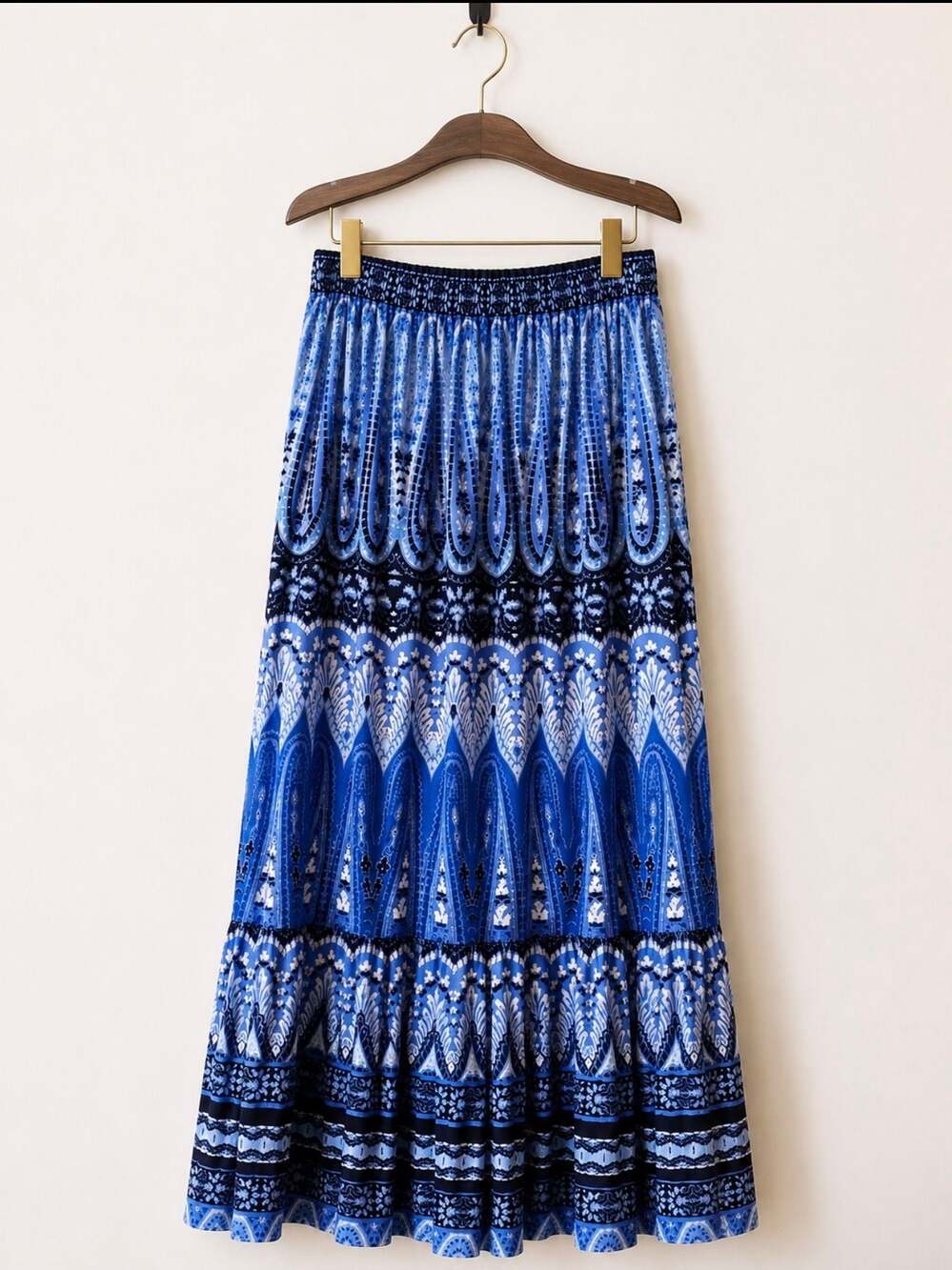 St. John's Bay Blue Paisley Print Tiered Maxi Skirt Size XS